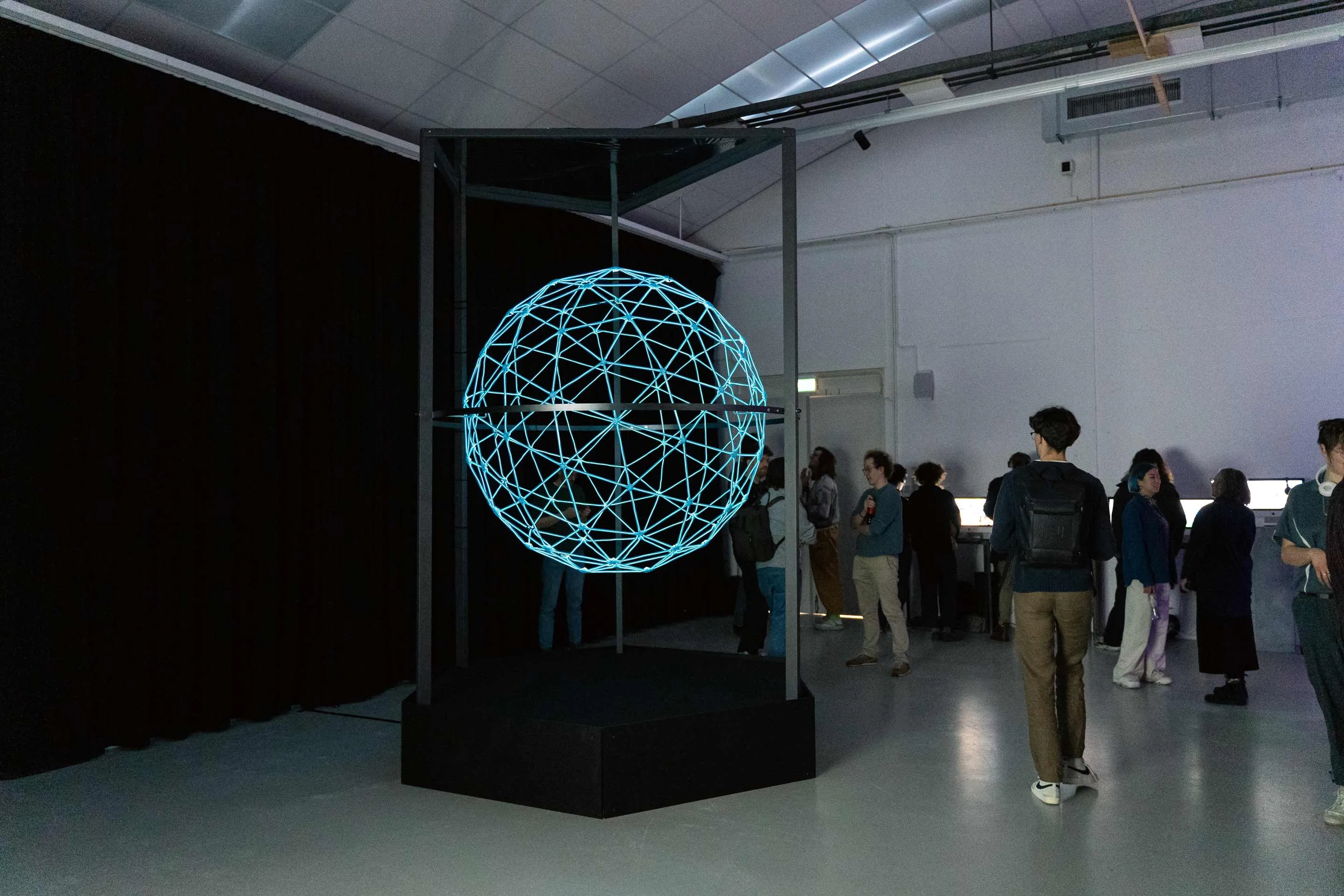 Interactive installation, design art technology, free standing, colossal, 8K, hyper realistic, photography