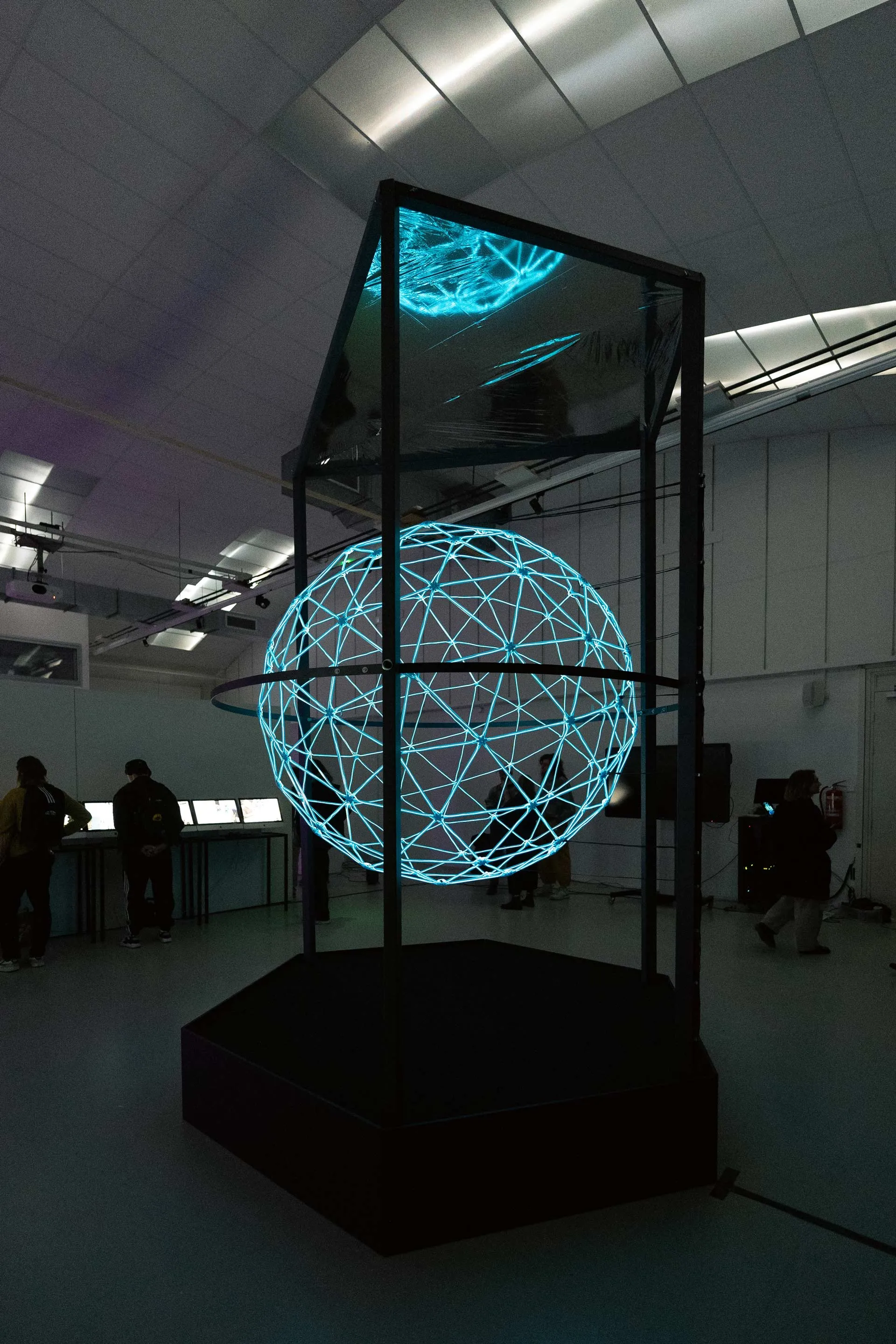 Interactive installation, design art technology, free standing, colossal, 8K, hyper realistic, photography