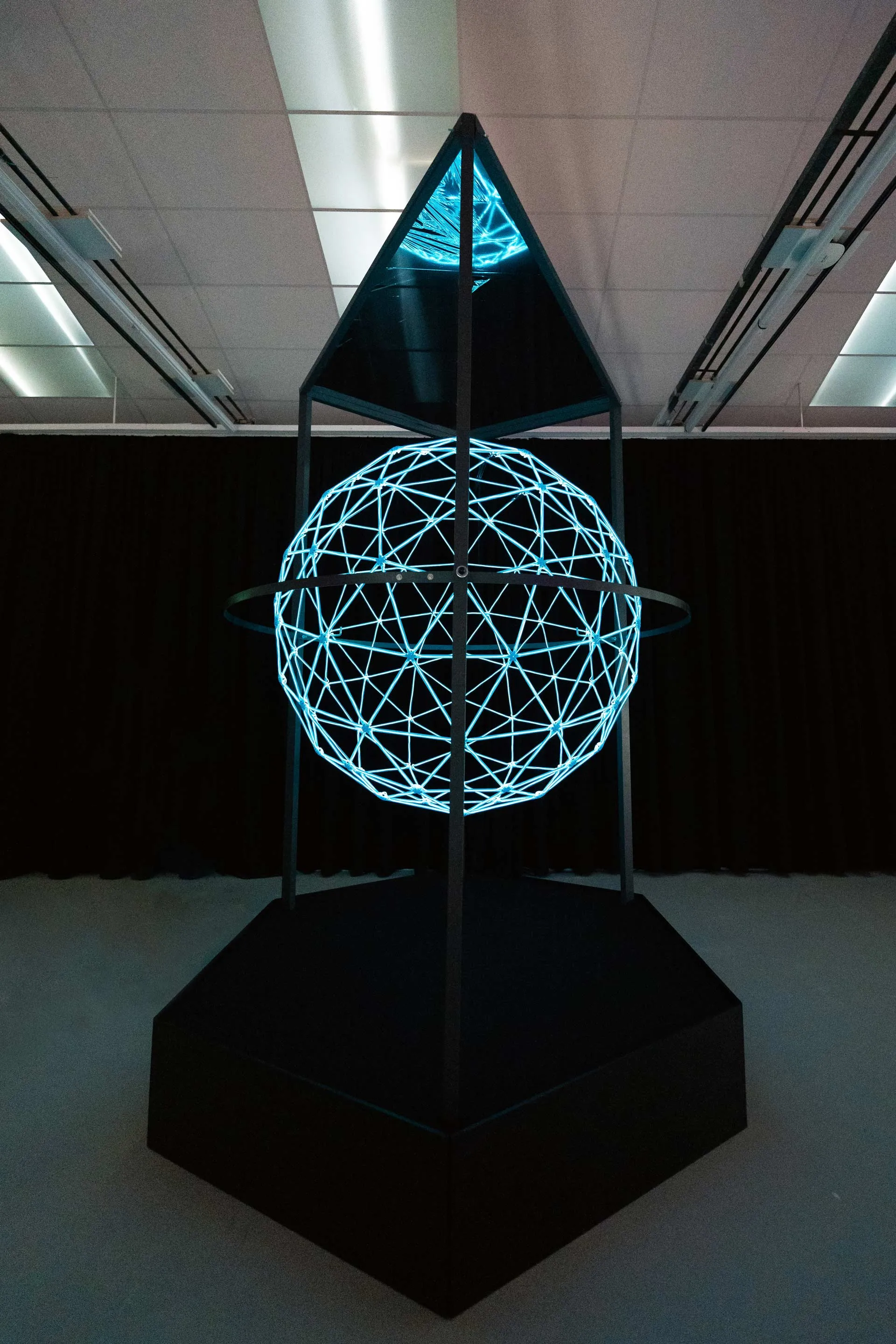 Interactive installation, design art technology, free standing, colossal, 8K, hyper realistic, photography